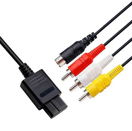 HBFQMDJLX N64 S-Video Cable, Also for SNES & Gamecube - 1.8M/6FT S-Video & RCA AV Composite Cable, Compatible with Nintendo 64, Super Nintendo, NGC, CRT TV