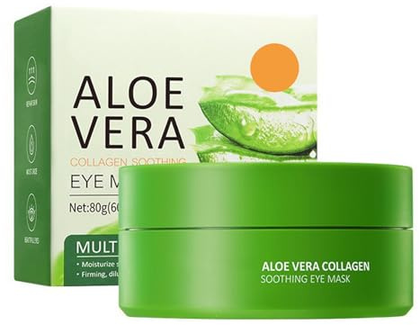 60 mascarillas de aloe vera para ojos, parches hidratantes y refrescantes con extracto de aloe vera para el contorno de ojos, hidratantes para mujeres y hombres (verde)