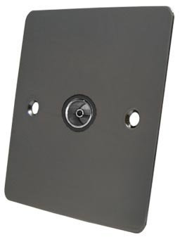 TV Coaxial Aerial Socket Single 1 Gang - Polished Black Nickel - Flat