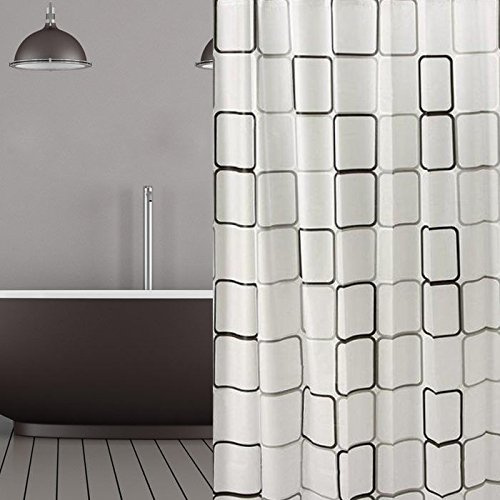 PEVA DUSCHVORHANG 120 x 180 cm QUADRO WEISS GRAU SCHWARZ INKL. RINGE 120x180 EXTRA SCHMAL - EXTRA KURZ!