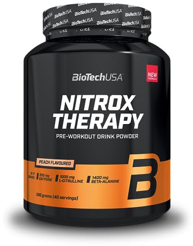 BioTechUSA Nitrox Therapy, Bebida en polvo aromatizada con BCAAs, complejo de creatina y edulcorantes, 680 g, Melocóton