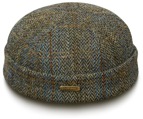Sterkowski Docker | Genuine Scottish Tweed Beanie for Men and Women | Watch Cap Work Outdoor Short Trawler Handmade Warm Longshoremen Sailor Mariner Brimless Fisherman Skully Winter Brown/Blue 57 cm