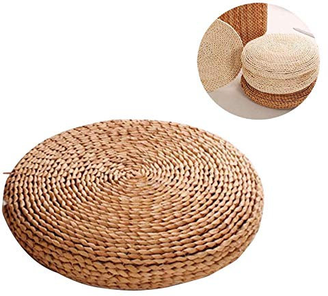 Morbuy Cojín de Suelo de Hierba Tejida a Mano, Ronda Puf Tatami Redonda para Oficina Cojín de Asiento Yoga Meditación Almohada Decoración para el Hogar (11.8”/ 30cm, Cañas)