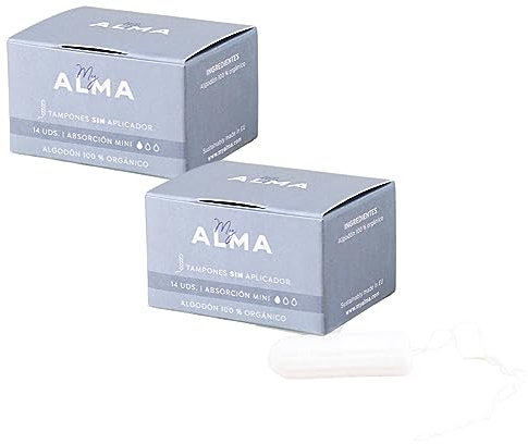MyAlma Bio-Tampons – Super - (2x14 Stück) – 100% GOTS - zertifizierte Bio-Baumwolle – Ohne Duftstoffe & Chlor oder Plastik – hypoallergen (MINI)