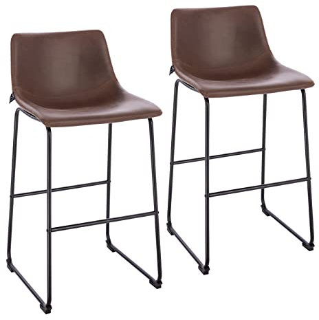 SVITA John 2-er Set Barhocker Barstuhl mit Rückenlehne Retro Kunst-Leder Braun