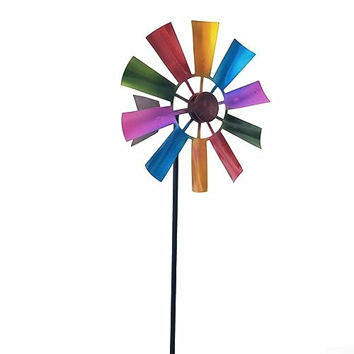 PETSTIBLE Wind Spinner, 29 Flower Wind Spinner Stake Rainbow Metal Windmill Garden Decoration with Garden Stake, Outdoor Wind Sculpture