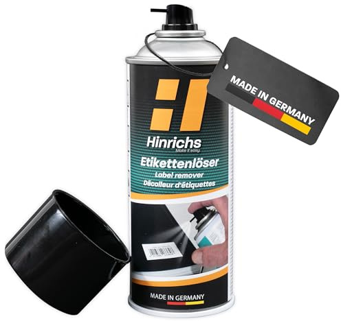 Hinrichs Détachant Étiquettes 400 ml – Nettoyage Spray pour enlever stickers, résidus de colle, étiquettes sur verre, plastique, meubles, cadres de fenêtres et nombreuses surfaces