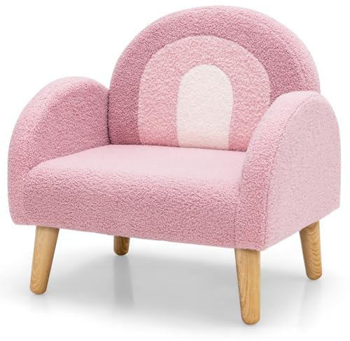 RELAX4LIFE Poltrona per Bambini, Divano per Bambini in Tessuto di Velluto con Imbottitura in Schiuma, Sedia per Bambini in Legno per Sala Giochi, Camera da Letto, Soggiorno (ROSA)
