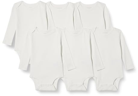 Amazon Essentials Body à Manches Longues Mixte Bébé, Lot de 6, Blanc, 12 mois