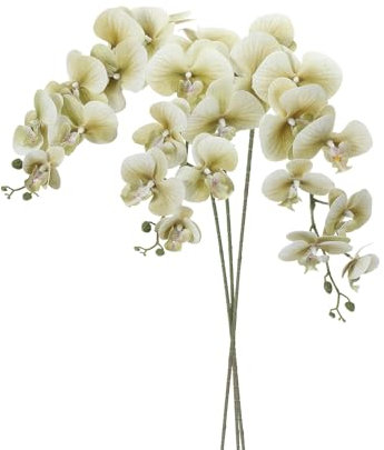 PATIKIL Artificial Orchid Stems 41, 3 Pack 9 Heads Faux Phalaenopsis Flowers Real Touch Fake Orchid Flower Branch for Vase Home Wedding Decoration, Grey Green