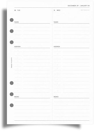 Cloth & Paper 2026 Dated Daily Planner Inserts - Monday Start | A5 Size 5.8 x 8.3 Inches | 6 Ring Planner Refills | 2 Days Per Page | Minimalist Daily Organizer Pages | Heavyweight Paper