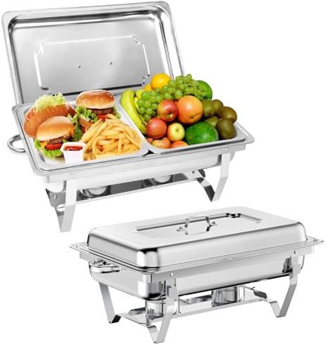 EVGTTI Chafing Dish Buffet Set 2 Pack, 9L Chafers for Catering with 4 Half Size Food Pans, Fuel Holders, Lid, Foldable Frames, Stainless Steel Food Warmers for Parties Buffets Banquets Dinners