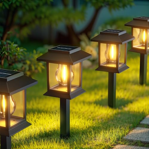 GLOBAL GOLDEN Solar Lights Outdoor Garden, 8 Pack Stake Waterproof Solar Garden Lights Pathway Lighting Outdoor for Patio Pathway Lawn Yard Decoration (8)