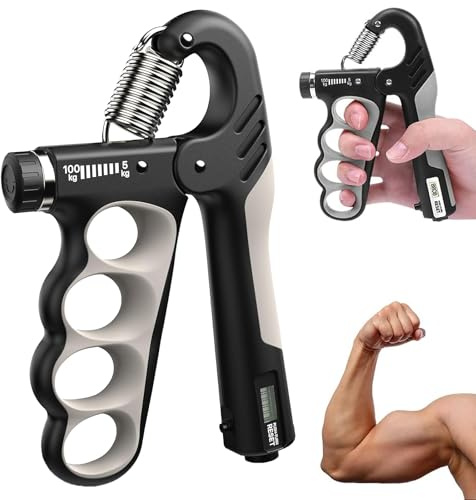 lomdung Antebrazo Handgrip, 5-100KG Ajustable Fuerza de Agarre Manos, Fortalecedor de Antebrazo, con FuncióN de Conteo, Adecuado para Entrenamiento Físico y Rehabilitación de Manos (Gris)