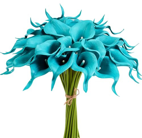 XIANNVXI Calla Lirio Artificial Flores Azul Turquesa Lirios Flores Artificiales Flor Ramo de Novia para Boda Arreglo Floral Hogar Fiesta Decoración 12 Piezas Azul Turquesa Lirios