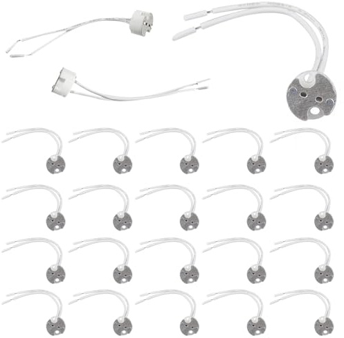 Portalampada GU5.3 MR16 con Cavo Silicone,20 Pezzi Porta Lampada,Presa Porta Lampade in Ceramica Attacco GU5.3,Base in Ceramica con Cavo Protetto in Silicone,per Faretti Alogene e Lampadina LED