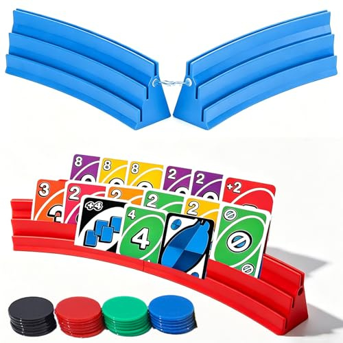 Yolistar 4 Soportes para Cartas con Imán + 40 Fichas de Colores, Organizador de Cartas de 3 Niveles para UNO, Poker, Bridge y Canasta, Portacartas Manos Libres para Adultos y Personas Mayores