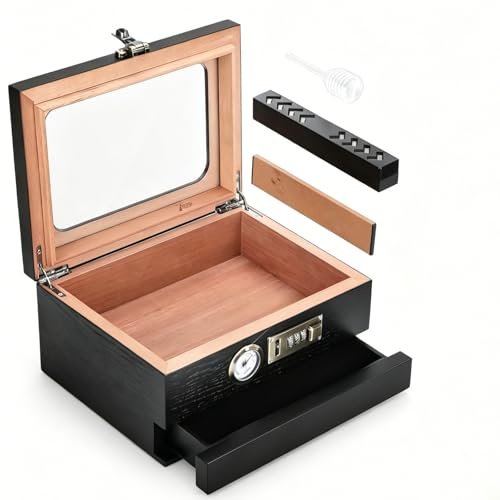 Racocou Cederträ Cigar Humidor Rymmer 20-35 Cigarer med Kombinationslås Hygrometer Fuktare Droppare och Flyttbar Avdelare – Lyxig Gåva till Pappa Make