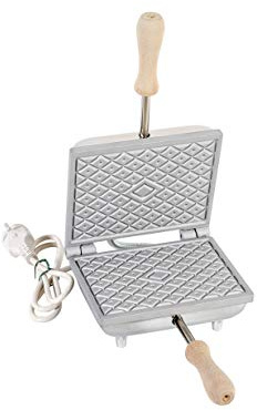 CBE Elettrodomestici Biscottiera Elettrica per Ferratelle Abruzzesi MOD. 5010100, Piastra per Cialde Sottili con Design Tradizionale, in Alluminio e Manici in Legno