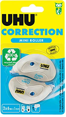 UHU Correction Roller Mini, Handliche Korrekturroller zum schnellen, sauberen und zeilengenauen Korrigieren von Texten, weiß deckend, 6 m x 5 mm
