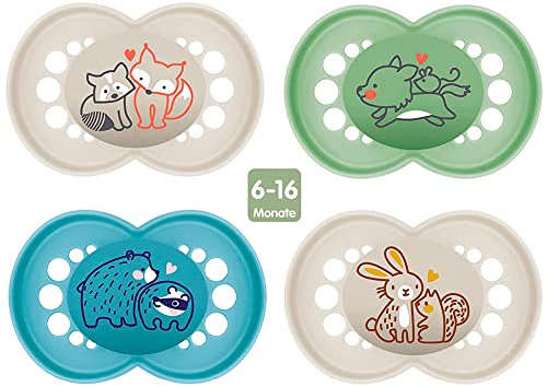MAM Silicone Dummy Original 6-16 Months SkinSoft Silicone, 4 Pieces - Value Pack Unisex, 2 Travel Boxes