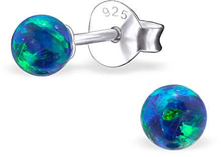 Monkimau Mädchen Ohrringe Kugel Ohrstecker aus 925 Sterling Silver echt Silber mit 2 Opalen