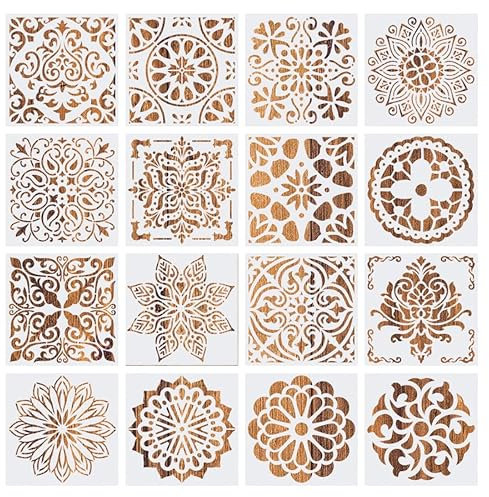 Malerei Zeichenschablonen,Comius Sharp 16 Stück Mandala Malschablonen, wiederverwendbare Schablonen,Vorlagen Set Painting Stencils,für DIY Dekor Scrapbooking Malen 15x15cm.