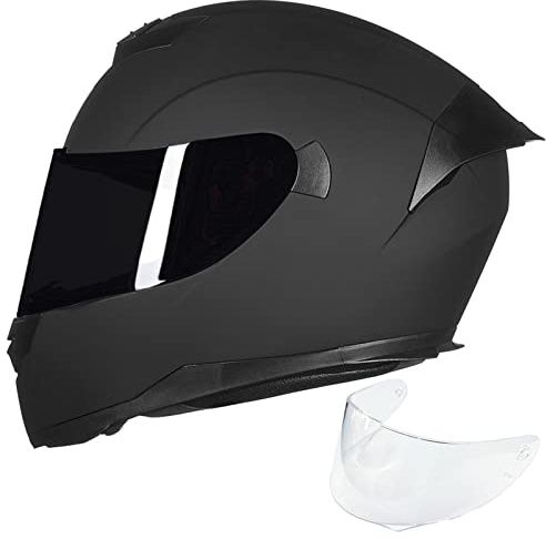 ILM Full Face Motorcycle Helmet for Motocross Street Bike DOT Certified 2 Visors Model-317(Matte Black, L)