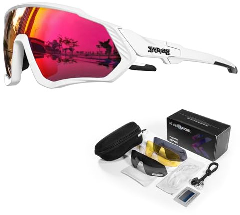 KAPVOE Gafas de Ciclismo con 5 Cristales Intercambiables, UV400 TR90 para Hombre Mujer, MTB Carretera