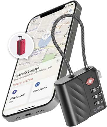 SBS Track My Lock - Lucchetto TSA con Localizzatore Finder Integrato, Compatibile Apple Dov'è (iOS), Blocco a Combinazione 3 Cifre, Allarme 60 dB, Ricarica USB-C, Ideale per Valigie e Borse, Nero
