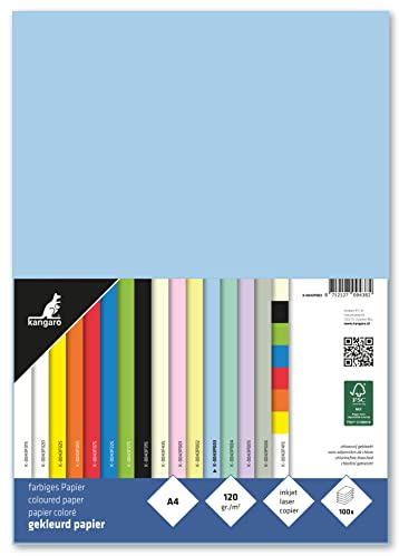 Kangaro - Carta colorata blu pastello DIN A4 – 120 g/m² FSC mix – 100 pezzi – Carta da lettere fai da te