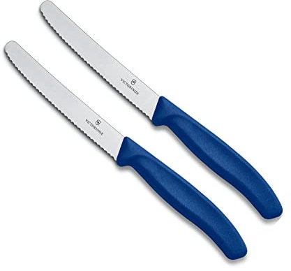 Victorinox | Küchenmesser-Set | 2 Stück Blau | Klingenlänge: 11cm | Extra scharfer Wellenschliff | Tafelmesser mit ergonomischen Griff