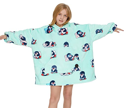 THREE POODLE Sudadera Manta con Capucha, Oversize Bata Manta Polar Mujer para Niños, con Capucha Ultra Suave y Cálida, Sudadera para Mujer, Hombre y Niño, Regalo - Size Kids, Penguin