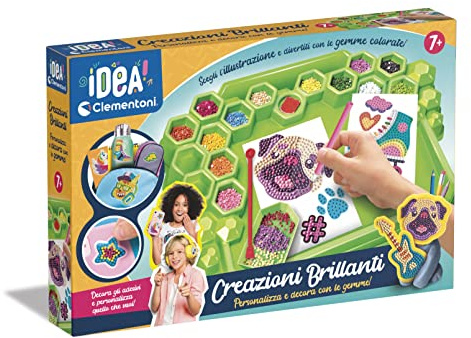 Clementoni Idea 18678 Kit de peinture diamant pour enfants de 7 ans et plus, laboratoire de pierres précieuses et d'art avec accessoires pour œuvres scintillantes, jeu créatif fabriqué en Italie