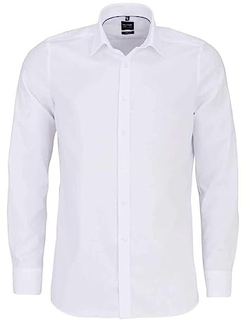 OLYMP Level Five Body fit Camisa de manga larga con cuello New Kent de sarga, elástica, color crudo, Blanco, XS
