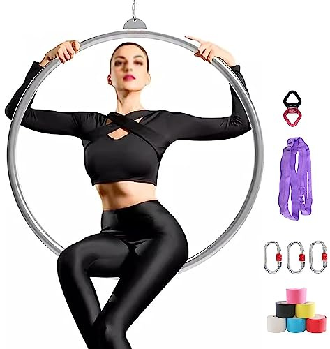 Set de aro aéreo de Lyra Hoop,80 cm/85 cm/90cm/95 cm/100 cm Conjunto de anillo aéreo con un equipo aéreo de circo de 500 libras probado por completo, para baile de estudio, fitness aéreos,80cm