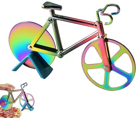 Fahrrad Pizzaschneider Lustig Edelstahl Radschneider Doppel Pizza Schneider mit Scharfem Schneiderad & Ständer für Küche Partys