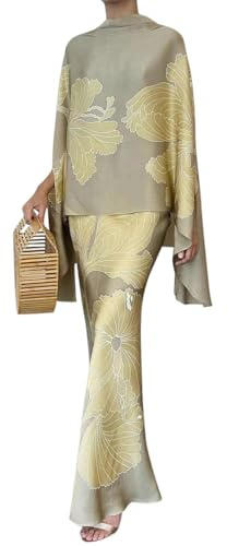 ORANDESIGNE Donna Vestito Lungo Abito da Cerimonia Elegante Camicia Blusa Manica Lunga + Gonna Lunga Aderente Completo Sera 2 Pezzi Festa Cocktail Set Outfit B 03 XL