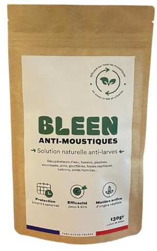 BLEEN I Produit anti moustique naturel I Interieur & Exterieur I Traitement Bti anti larve I Efficacité 90% pendant 4 semaines I Sans danger pour les animaux I Made in France