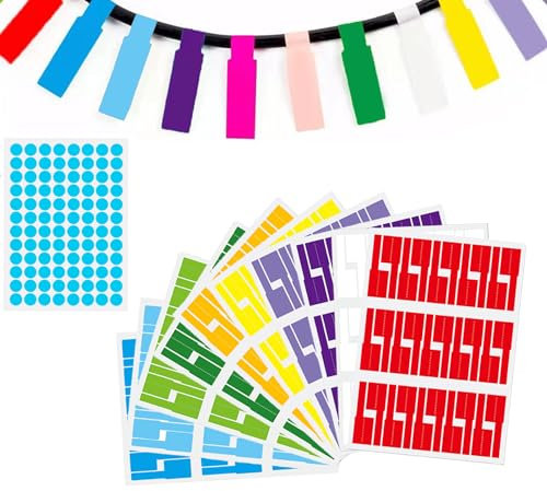 Kabelbeschriftung, 300Pcs Selbstklebende Kabeletiketten, Kabel Beschriftung Beschriften, Aufkleber Kabel Etiketten, 10 Farben,Reißfest Kabelbeschriftung,Geeignet für Laserdrucker,mit 96pcs Klebepunkte