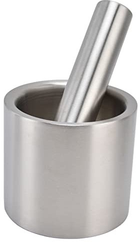 Mörser- und Stößel-Set, Edelstahl-Gewürzmühle, Pillenzerkleinerer mit Deckel, robuste Kräuterschale, Pesto-Pulver, Küchenmühle für Lebensmittel, Gewürzmühle, Schüssel, Kräutermühle