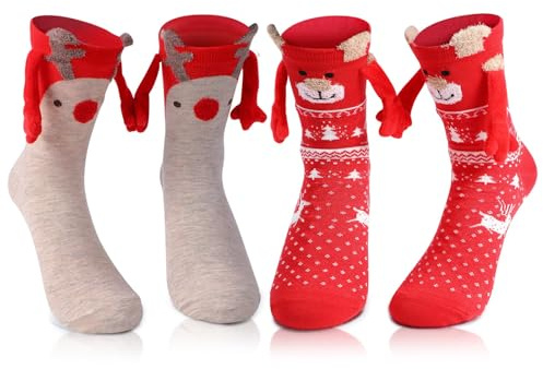 Litthing Chaussettes Aimantées de Noël Personnalisées - Chaussettes Qui Se Tiennent la Main - Rigolottes - Cadeau de Noël pour Couple ou Ami - Rouge - Taille Unique - 1 Pair