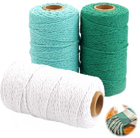 3 Stück Makramee Garn Set Bunt, 2mm x 100m Macrame, Baumwolle Makramee Baumwollgarn, Yarn Baumwollkordel Rope Garn zum Häkeln für DIY-Basteln, Weben, Dekoration, Aufhängen von Pflanzenhaltern
