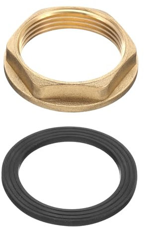 sourcing map Dadi di bloccaggio in ottone, raccordo per tubo, dado esagonale femmina BSP da 1-1/4 pollici, dado di bloccaggio per rubinetto a foro singolo con rondella in silicone per lavello da