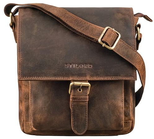 STILORD Nevio Borsa a Tracolla in Pelle da Uomo | Piccola Messenger Bag Elegante in Design Vintage | Borsa a Spalla per Tablet 10.1 Pollici iPad in Vera Pelle Colore:kreta - marrone