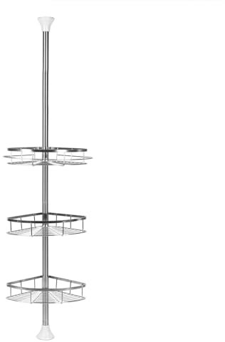 Etagere Douche Telescopique, Étagère De Douche Réglable En Hauteur, Etagere Angle Salle De Bain Sans Perçage Avec 3 Paniers.Convient Aux Salles De Bains Et Aux Cuisines(Argent,110-280cm)