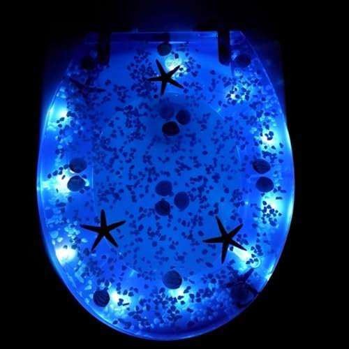 Serenitison Toilettensitz aus Harz,Toilettensitz mit LED Beleuchtung,WC Sitz Glitzer,Transparenter WC Sitz,Verlangsamungsscharnier aus Edelstahl mit Schnellverschluss,Mit 3D Effekten,Für U/V/O Typ