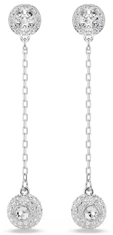 Swarovski Una Angelic Drop-Ohrhänger, Weiße und Rhodinierte Ohrringe mit Kristallen im Rundschliff, Beidseitig Tragbar, Größe: 5.2 x 0.8 cm