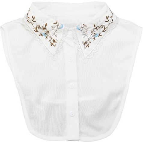 CABODYALS Camicetta Bianca con Colletto Finto con Bottoni Motivo Floreale Ricamato In Poliestere Staccabile Colletto Finto Decorativo Mezza Camicia Cinturino Regolabile per Abbigliamento Da Donna Abit