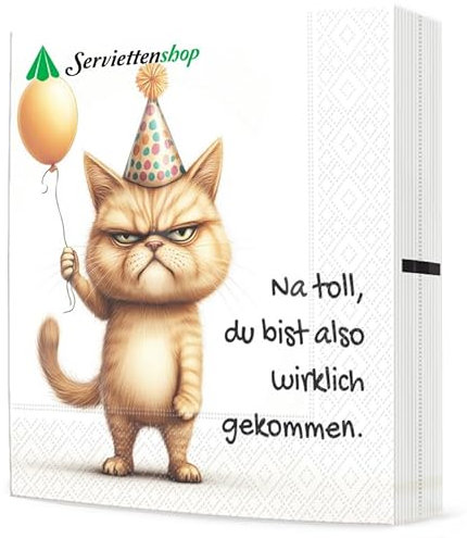 20 Servietten Geburtstag Party-Katze als Tischdeko. Papierservietten mit Motiv Spruch lustig witzig Geburtstag Feier Fest Kinder Erwachsene Familie Freunde. Auch für Serviettentechnik 33x33cm